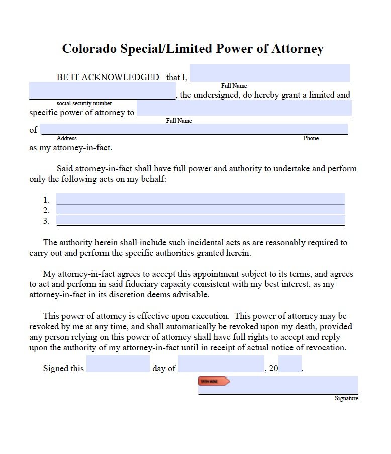 Free Printable Power Of Attorney Form For Colorado Printable Forms
