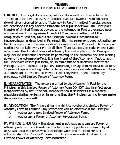 Free Limited Power Of Attorney Virginia Form Adobe PDF