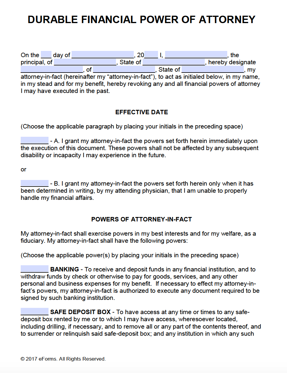 Free Printable Durable Power of Attorney Forms