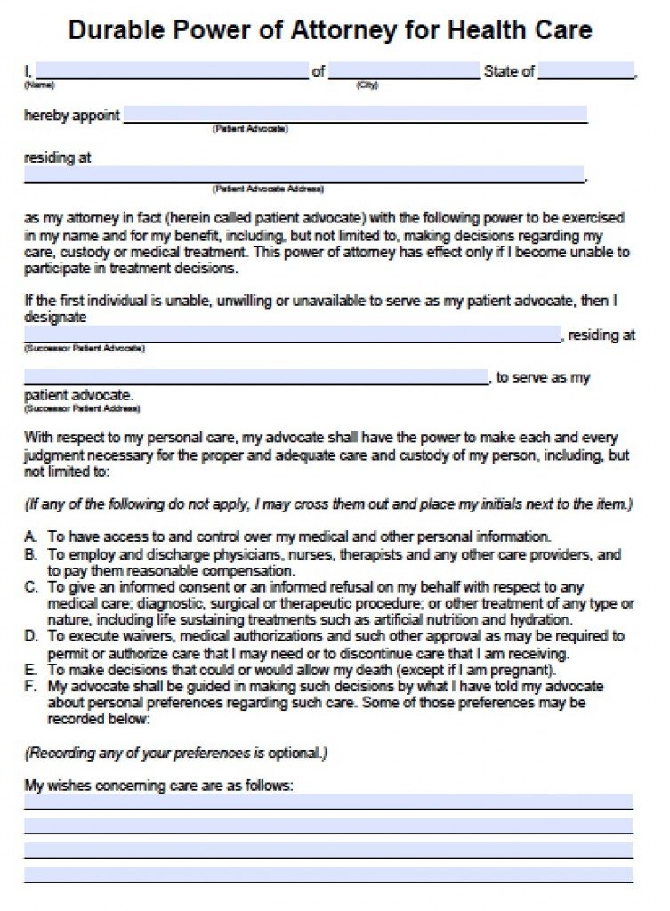 Free Printable Power of Attorney Forms | PDF Templates