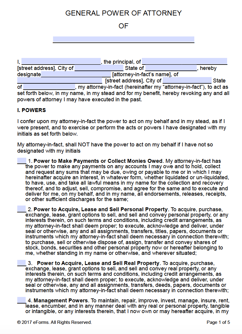 Free Printable General Power Of Attorney Forms 3861