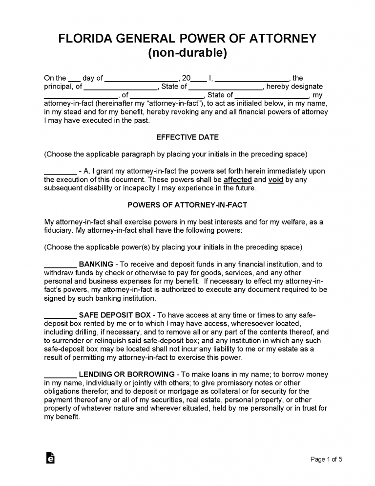 blank power of attorney form florida