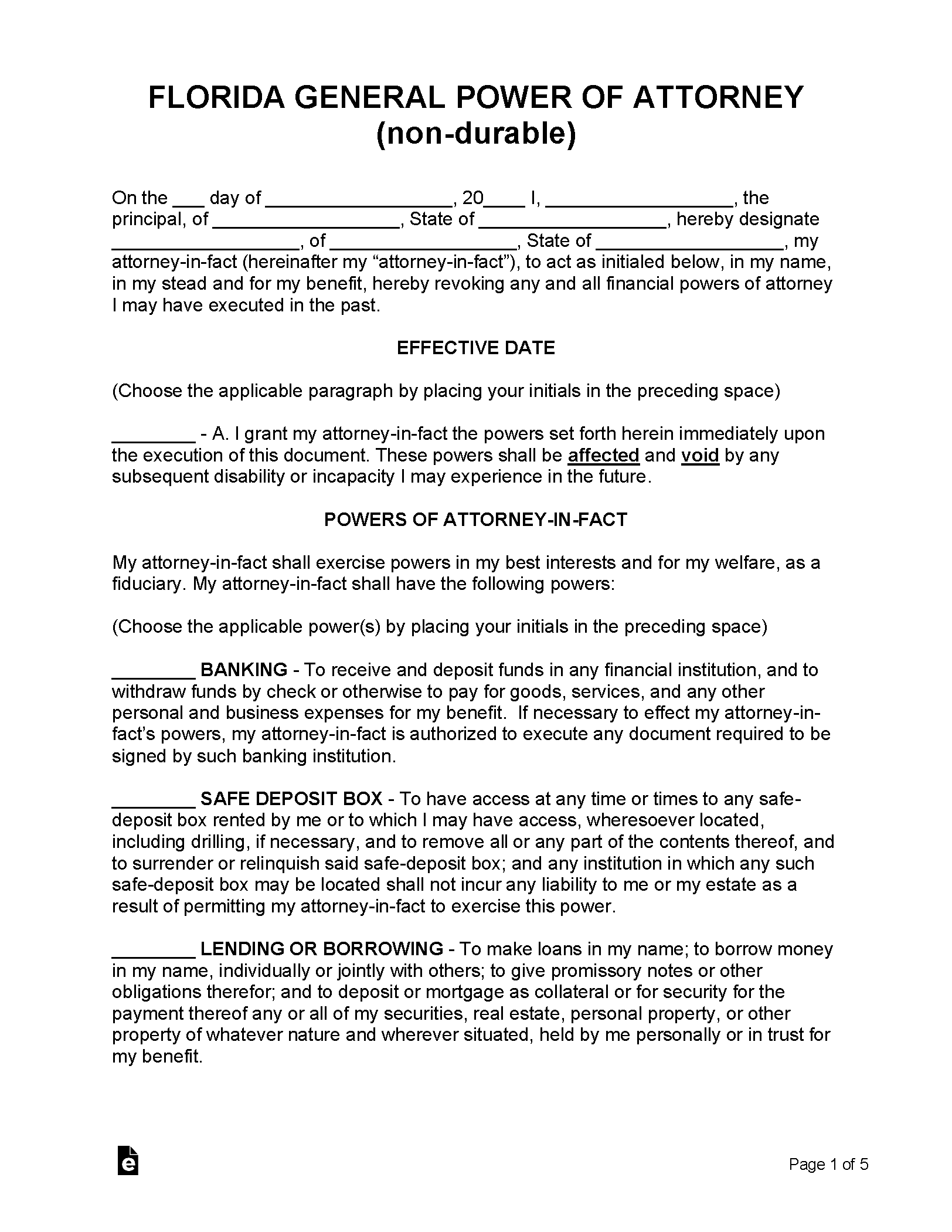 Florida General Power of Attorney Form