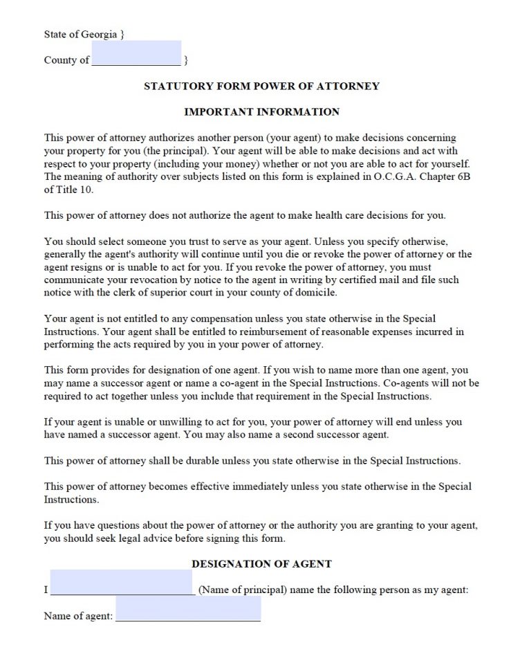 durable power of attorney form georgia