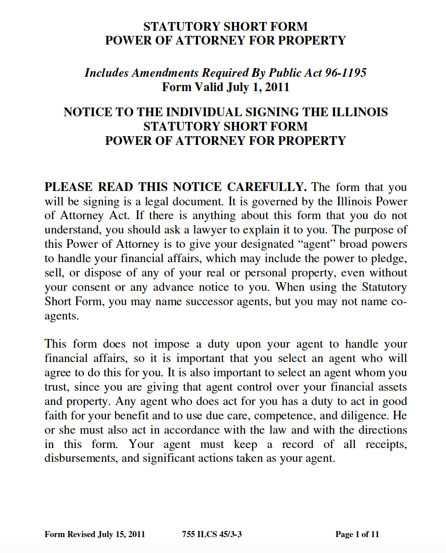 power of attorney illinois template