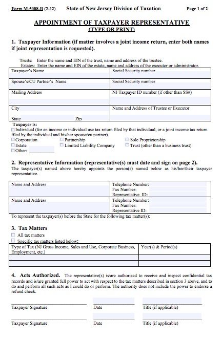 Free Tax Power Of Attorney New Jersey Form M 5008 R Adobe PDF