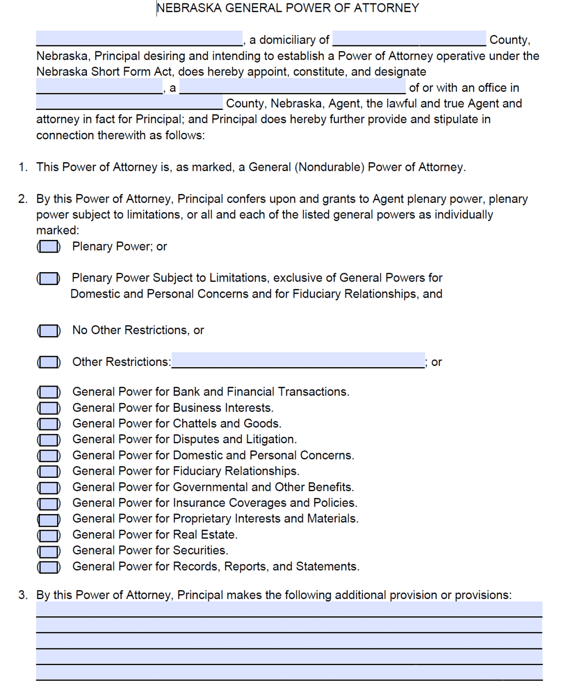 Free Nebraska Power Of Attorney Forms PDF Templates