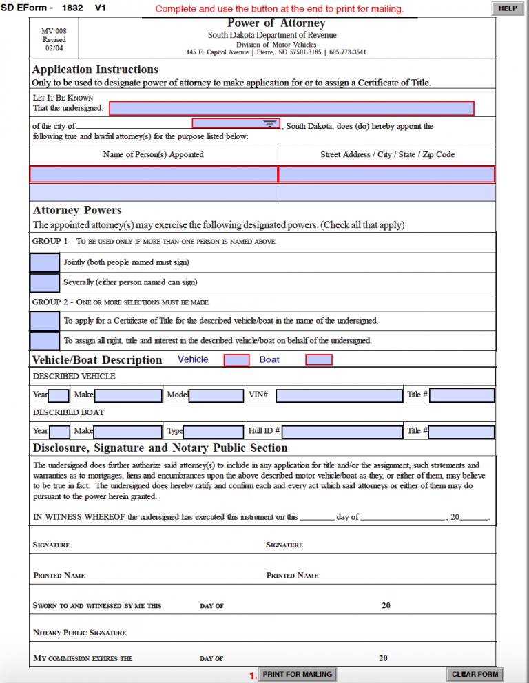 Free South Dakota Power Of Attorney Forms | PDF Templates