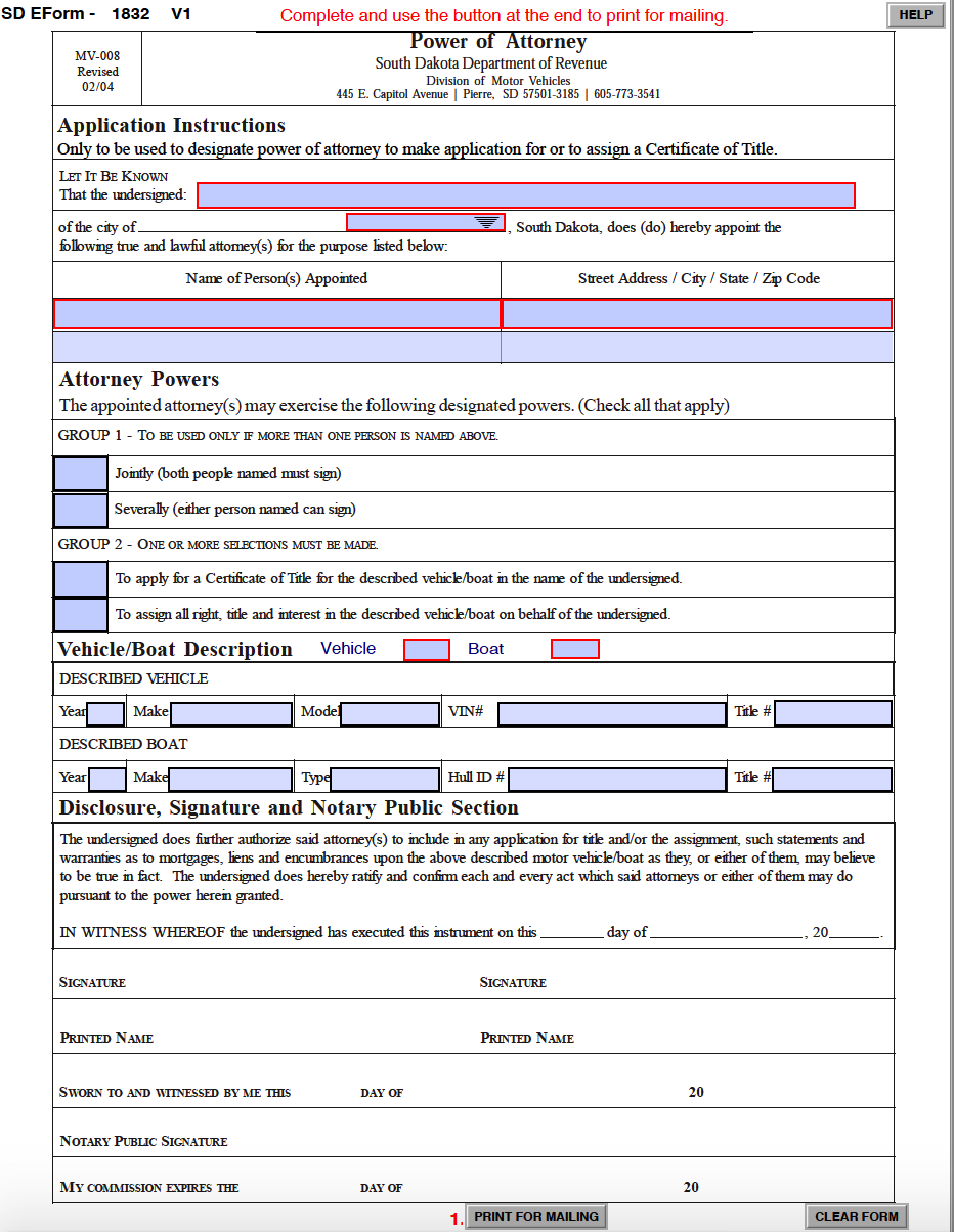 Free South Dakota Power Of Attorney Forms | PDF Templates