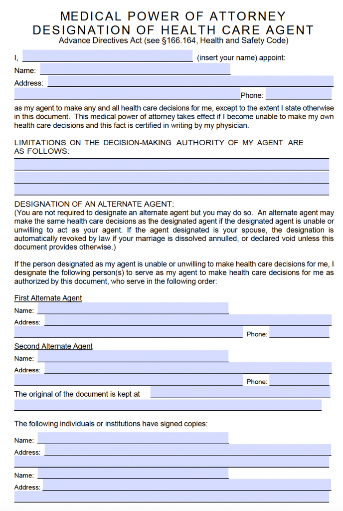 Medical Power Of Attorney Texas Form