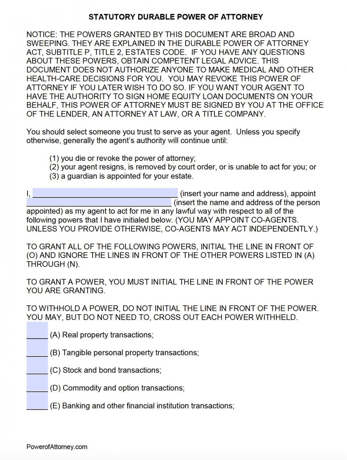 Free Durable Power Of Attorney Form Texas 1792