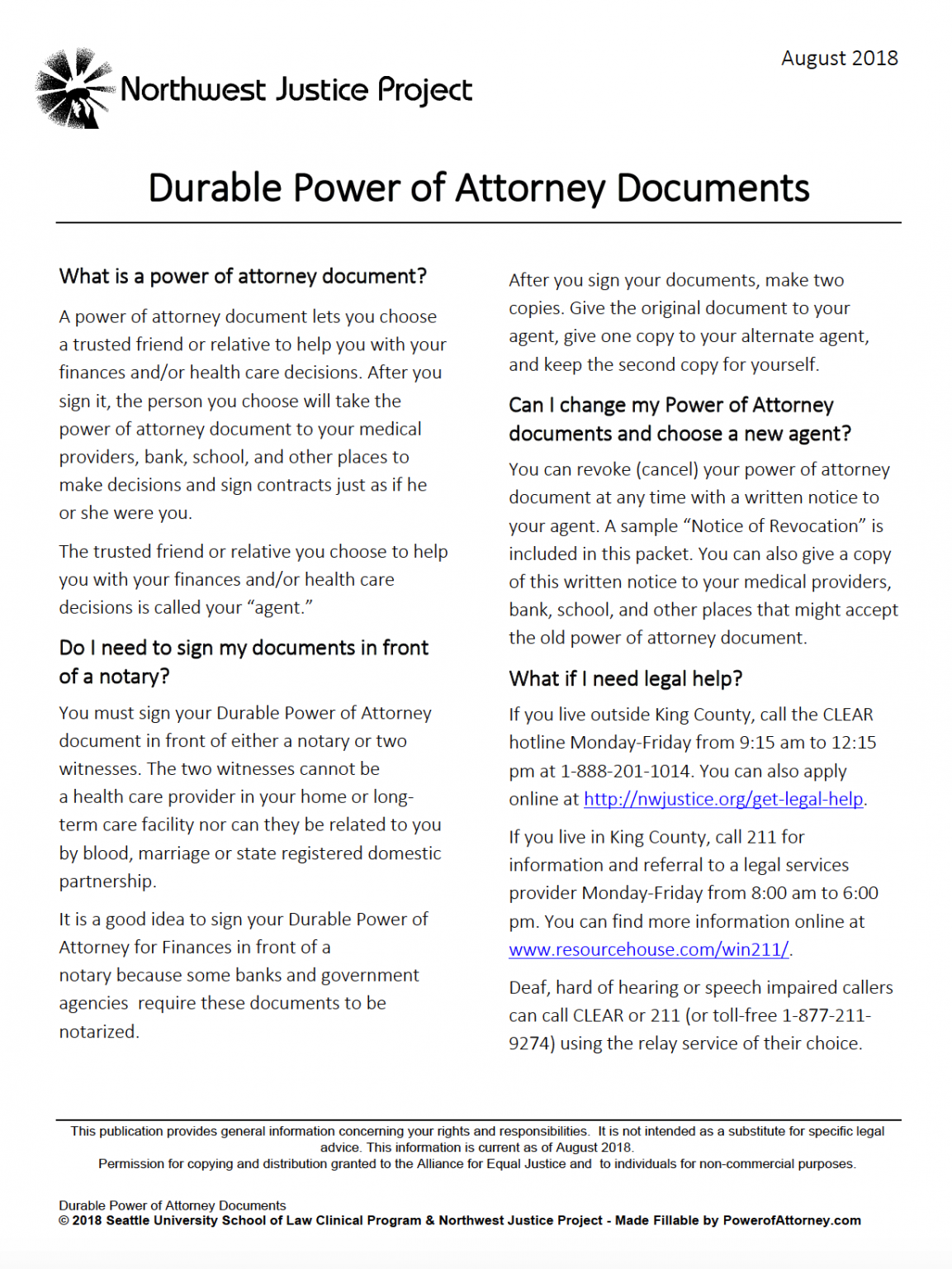 Free Durable Power Of Attorney Form Washington 4081