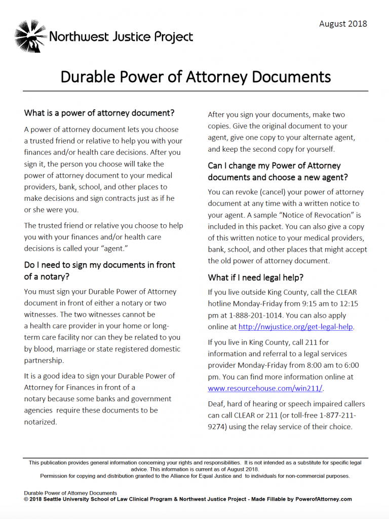 how to get durable power of attorney in washington state