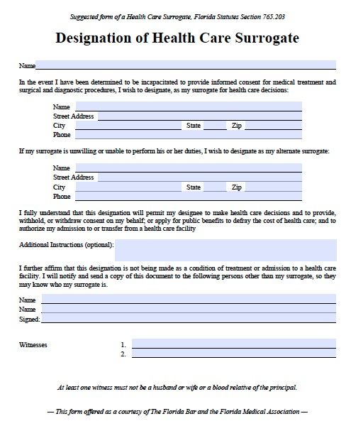 Free Medical Power Of Attorney Florida Form Pdf Template