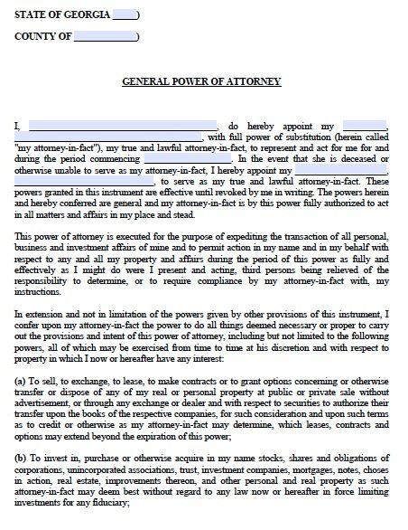 power of attorney form georgia printable