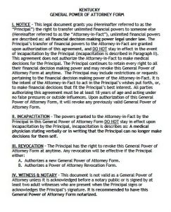 Free Kentucky Power Of Attorney Forms | PDF Templates