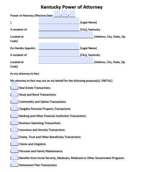 Free Kentucky Power Of Attorney Forms Pdf Templates