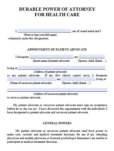 Advance care directive form pdf