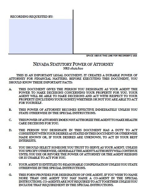 Nevada Durable Financial POA Form