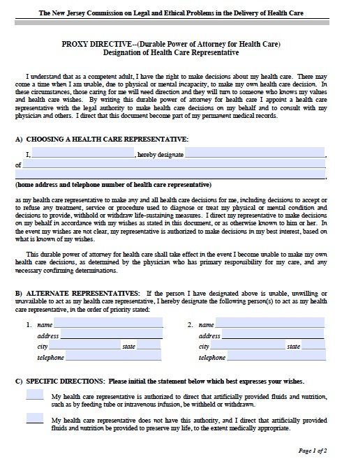 What is a health care proxy form?