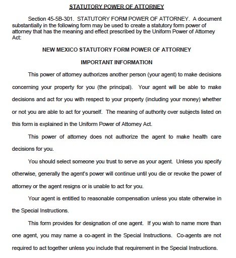 New Mexico Durable Power of Attorney Form