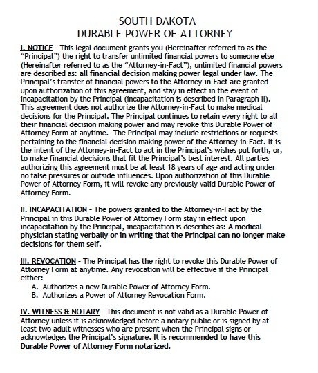 Free Durable Power Of Attorney South Dakota Form Adobe PDF