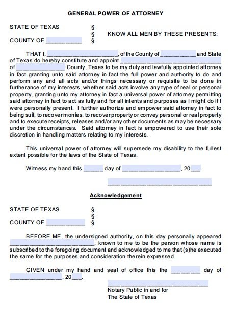 texas power of attorney free pdf