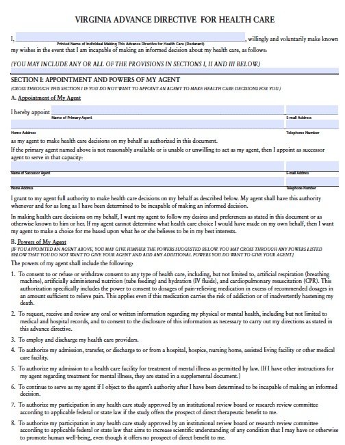 Virginia Advance Directive