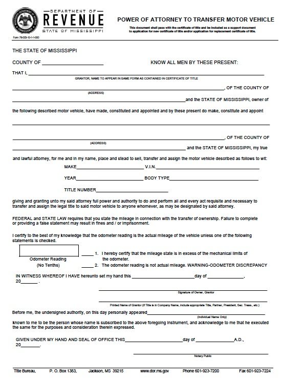Free Mississippi Power Of Attorney Forms Pdf Templates