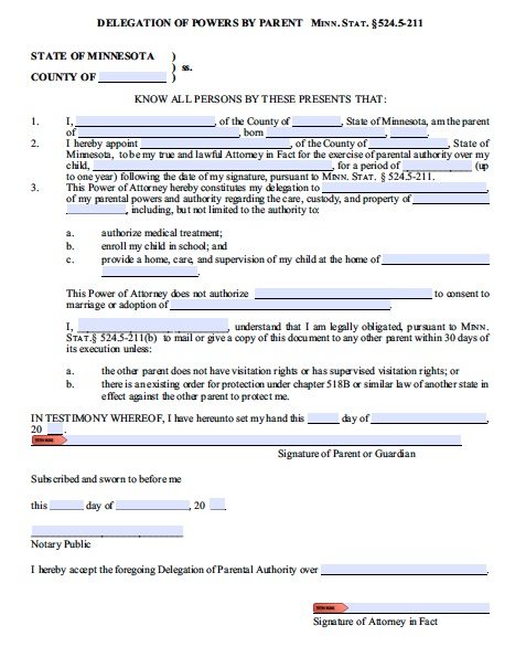 form guardianship attorney power child temporary minor texas minnesota pdf parental blank powerofattorney