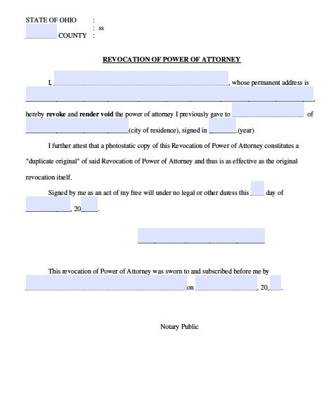 Ohio Power of Attorney Revocation Form