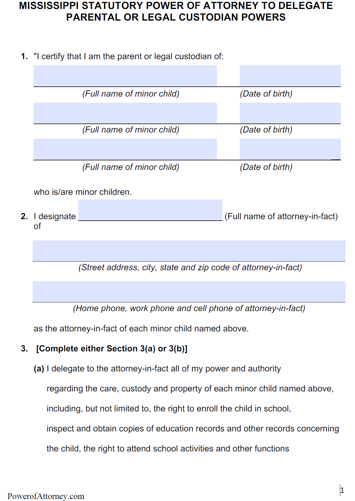 free-minor-child-power-of-attorney-mississippi-form-pdf