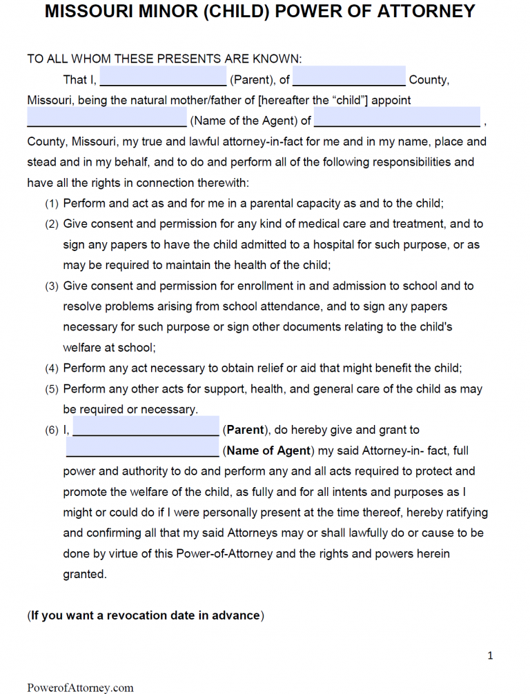 Free Missouri Power Of Attorney Forms | PDF Templates