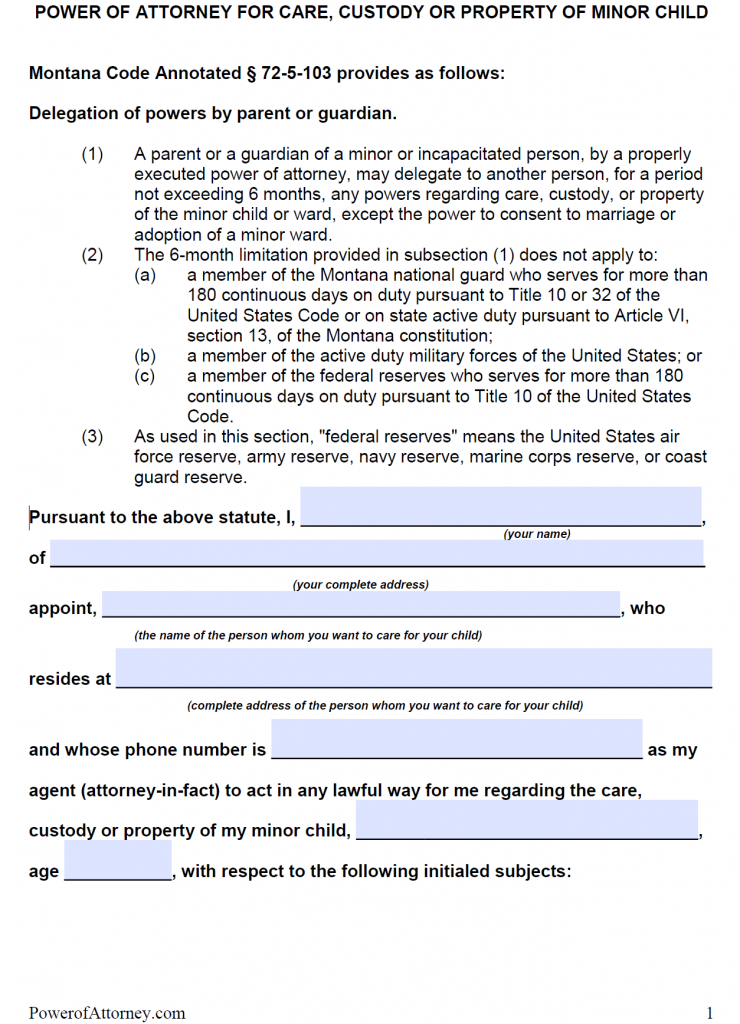 Free Montana Power Of Attorney Forms Pdf Templates 9133