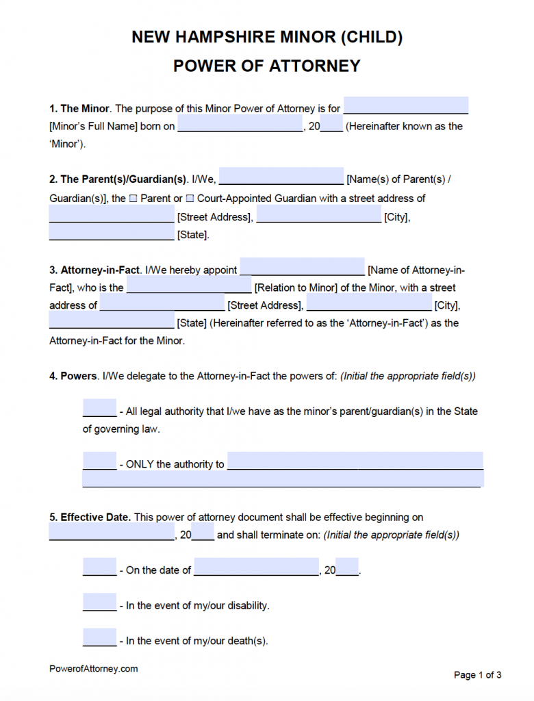 Free New Hampshire Power Of Attorney Forms PDF Templates