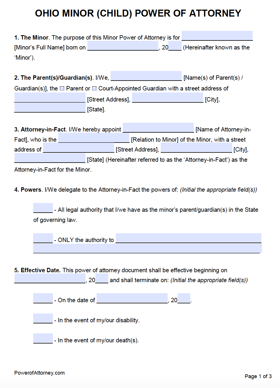 power of attorney form ohio for child
 Free Minor (Child) Power of Attorney Ohio – Adobe PDF