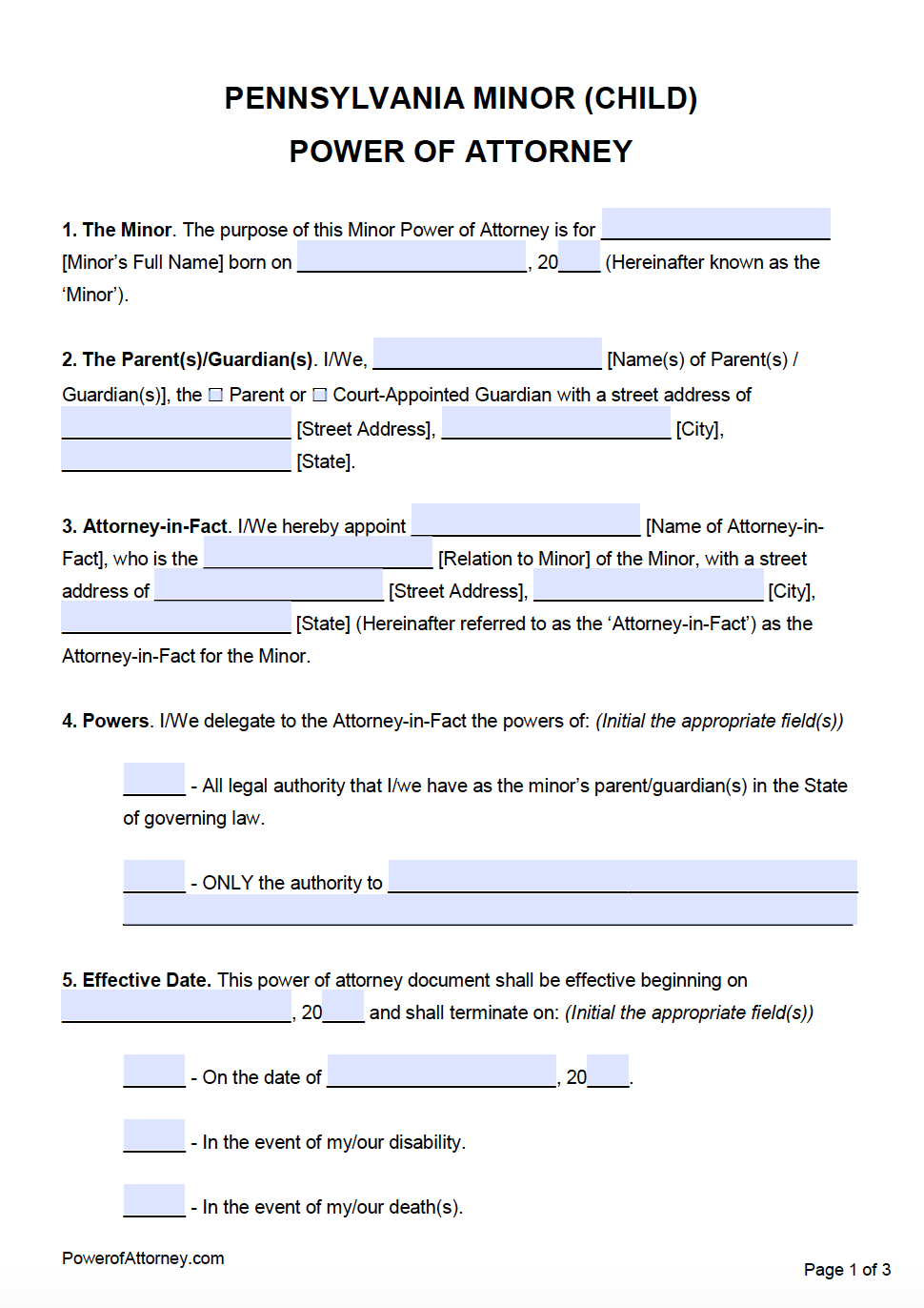 free-minor-child-power-of-attorney-pennsylvania-adobe-pdf