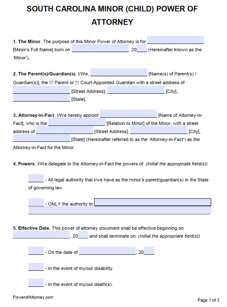 Free South Carolina Power Of Attorney Forms | PDF Templates