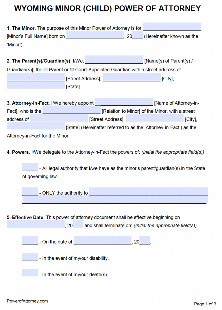 Free Wyoming Power Of Attorney Forms | PDF Templates