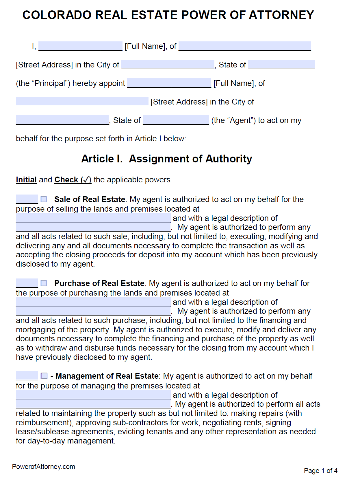 Free Real Estate Power of Attorney Colorado Form – PDF – Word