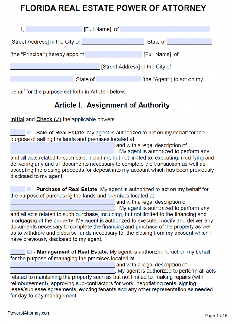 Free florida power of attorney forms pdf templates