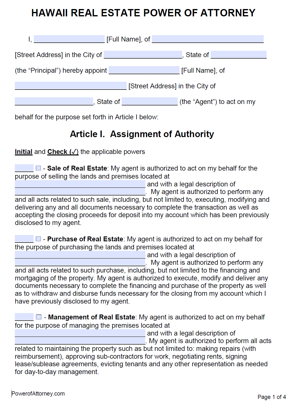 Free Hawaii Power Of Attorney Forms
