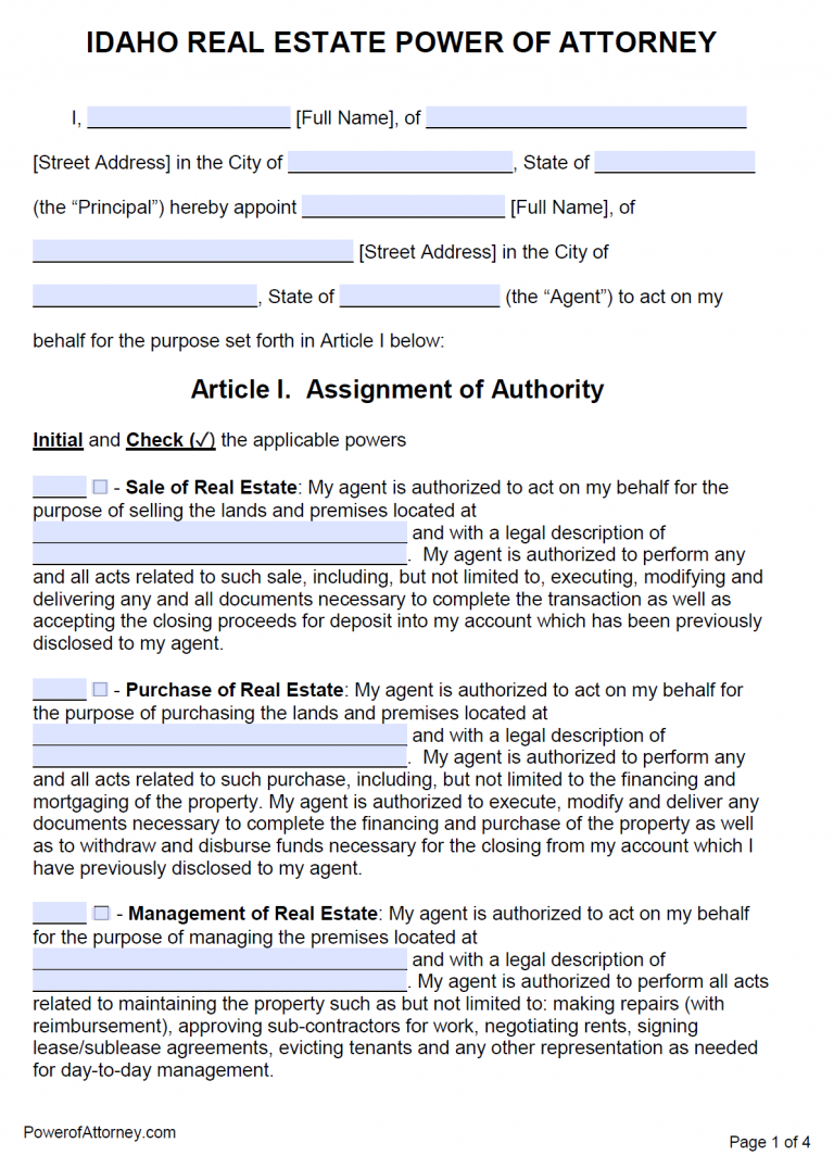 Free Idaho Power Of Attorney Forms 