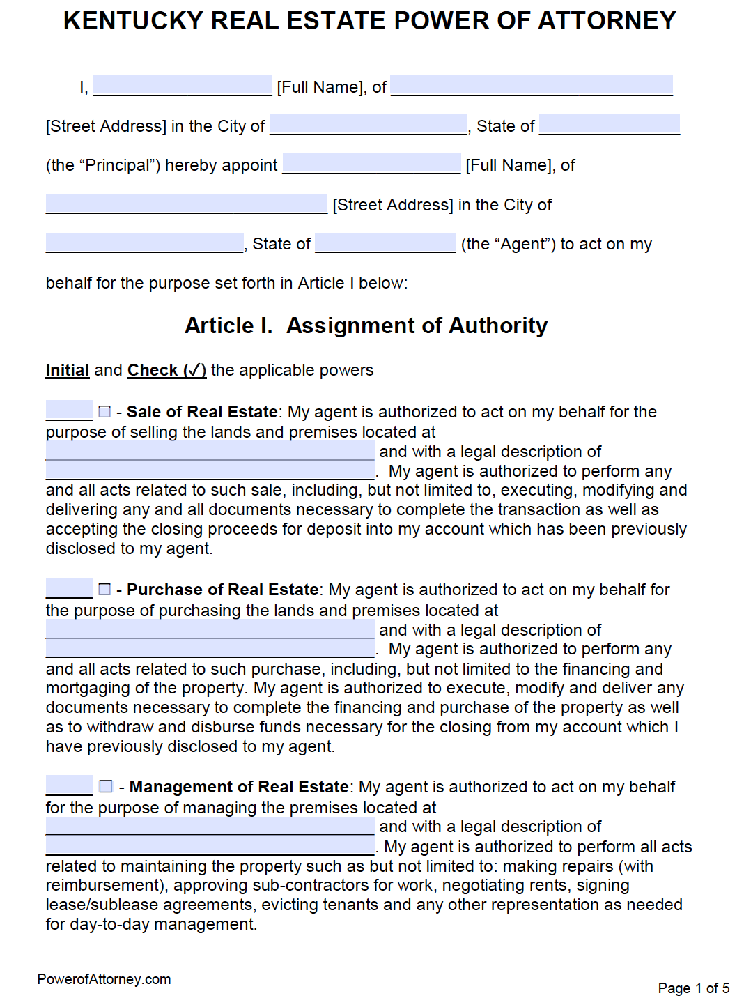free kentucky power of attorney forms pdf templates