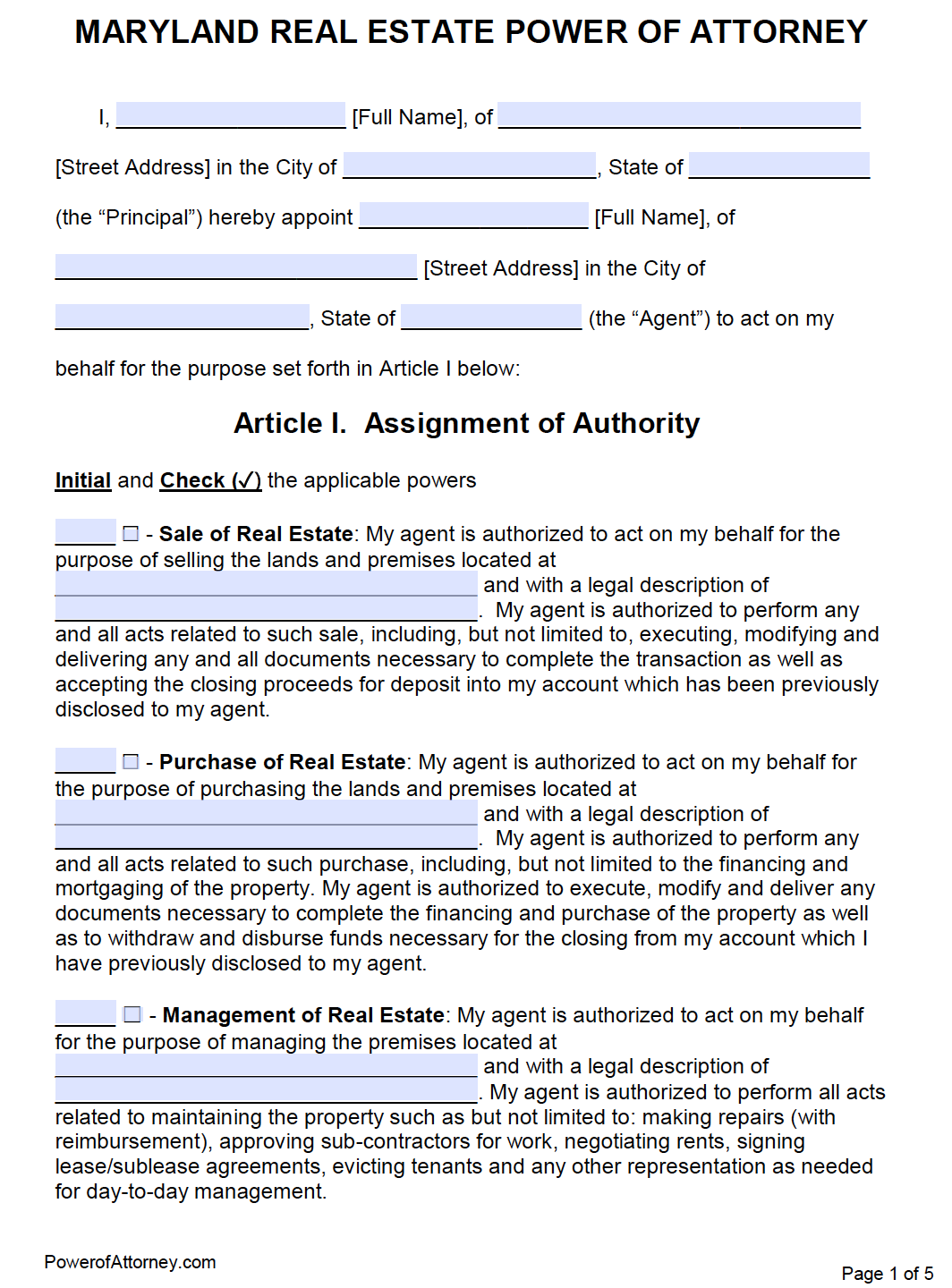 Free Maryland Power Of Attorney Forms Pdf Templates