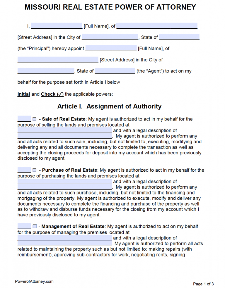 Free Missouri Power Of Attorney Forms Pdf Templates