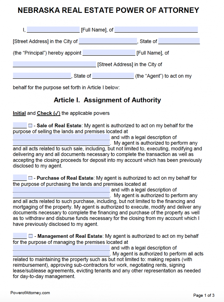 Free Nebraska Power Of Attorney Forms | PDF Templates