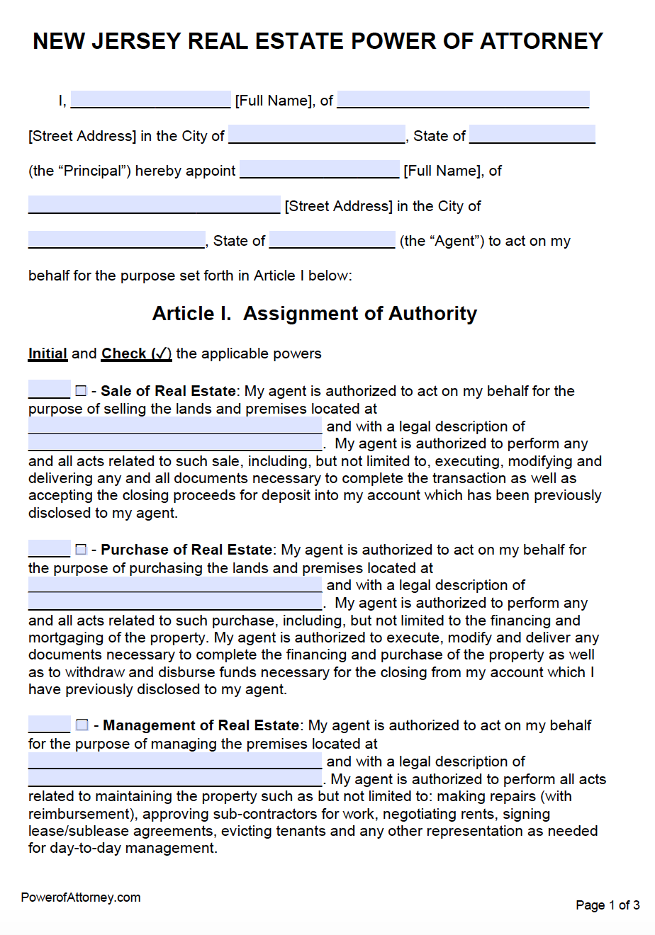 Free New Jersey Power Of Attorney Forms Pdf Templates