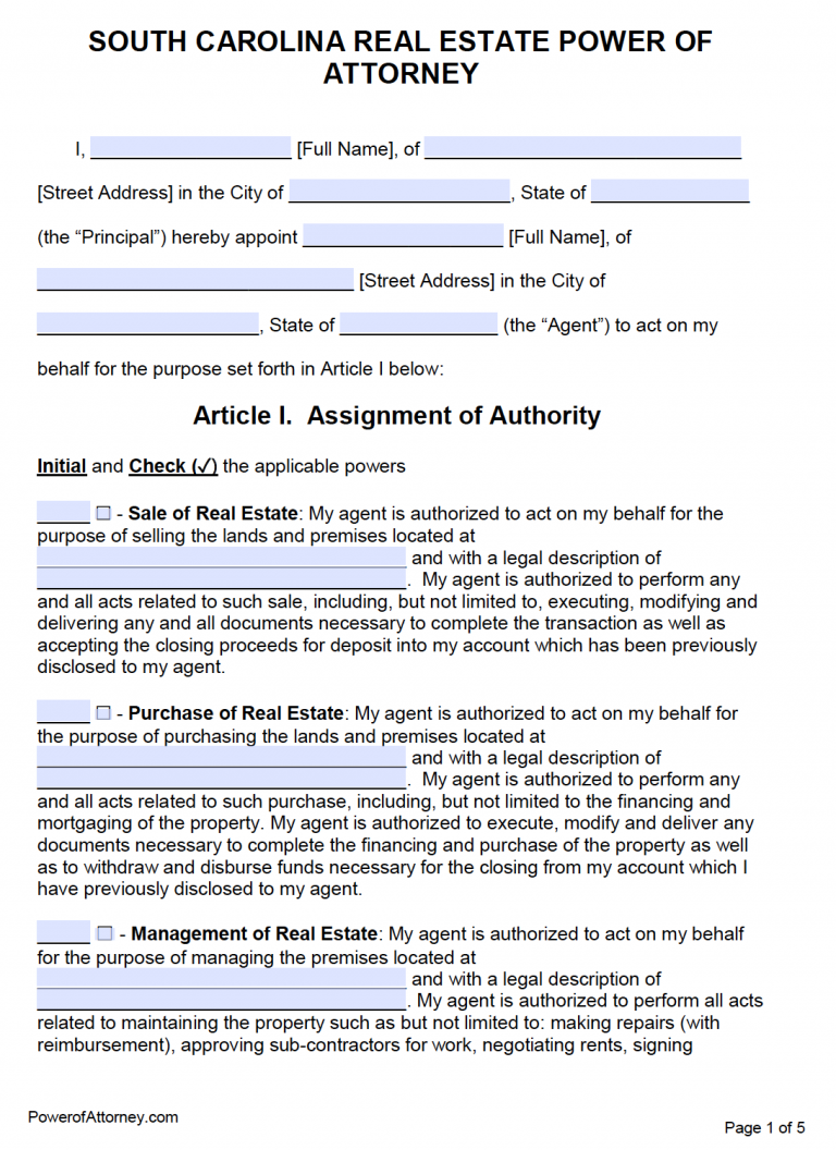 Free South Carolina Power Of Attorney Forms | PDF Templates