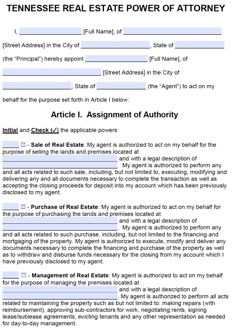 Free tennessee power of attorney forms pdf templates